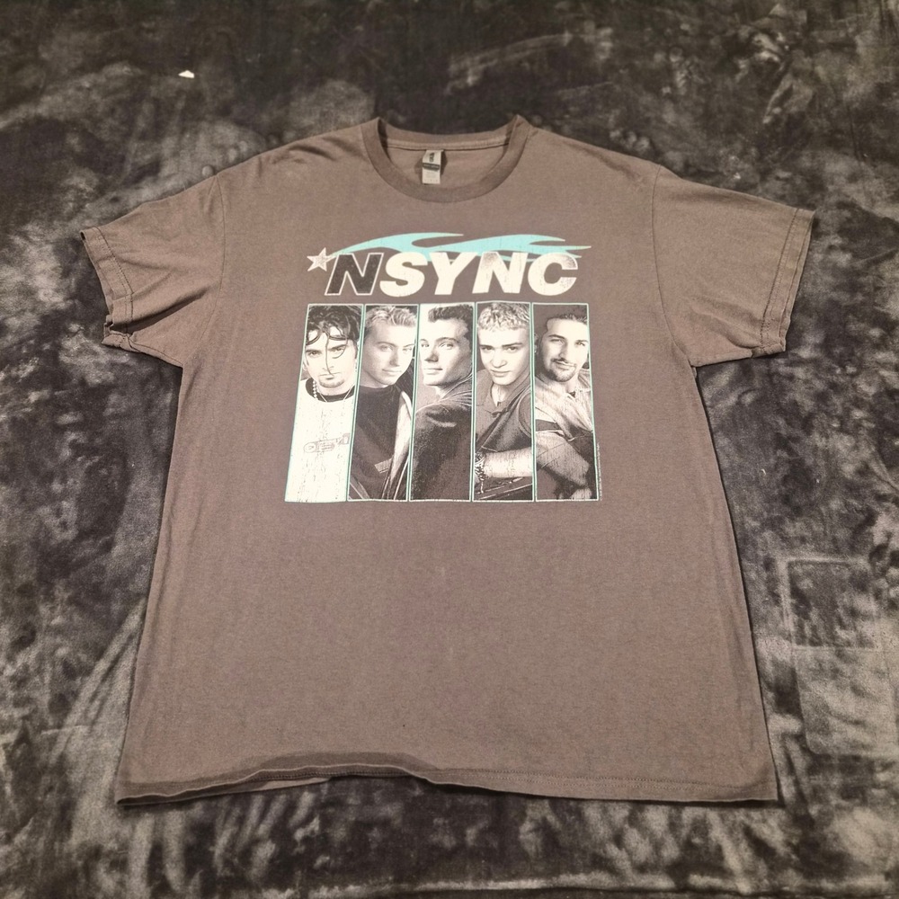 NSYNC Graphic T-Shirt Mens Large Brown Gildan Heavy Cotton Boy Band Tee